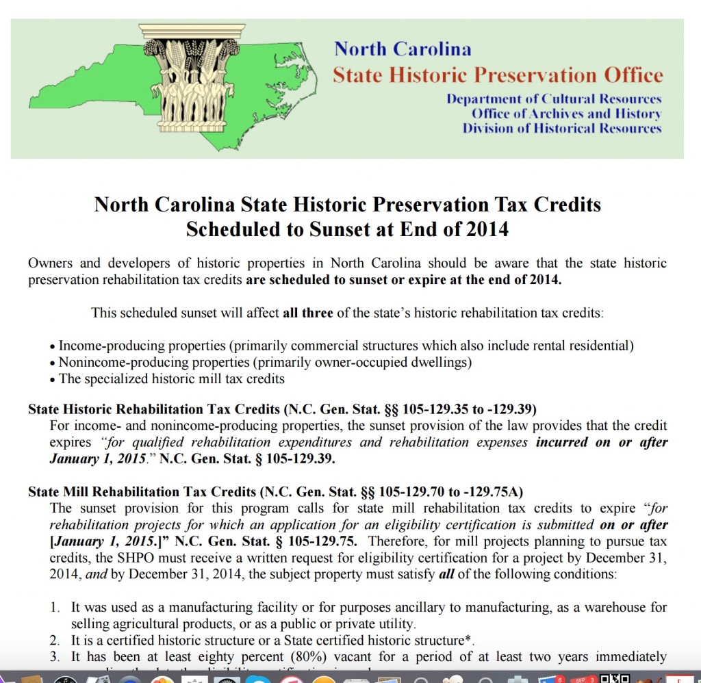 NC legislature likely to bring Historic Preservation Tax Credit back to